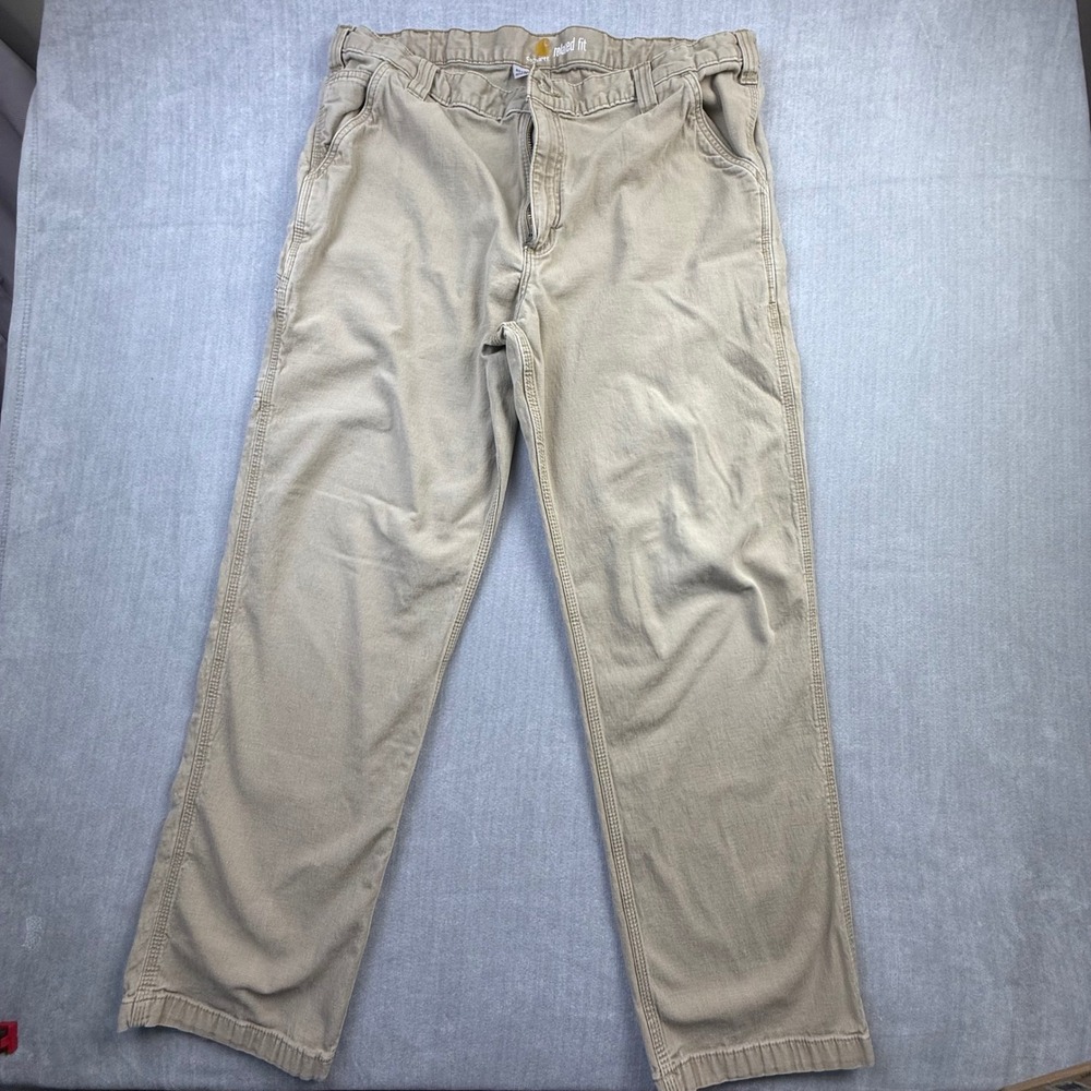 Carhartt Mens Relaxed Fit Canvas Work Pants Tan Khaki Utility Carpenter 40x32‎